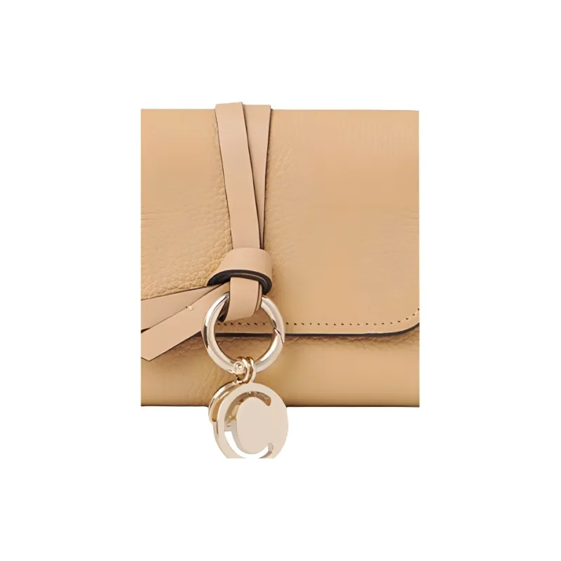 Chloe Alphabet Cow Leather Wallet Mini Women's Light Brown-3