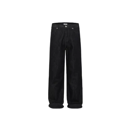 YOOTDS Jeans Unisex Black With Uniform Buckle Holes Punched