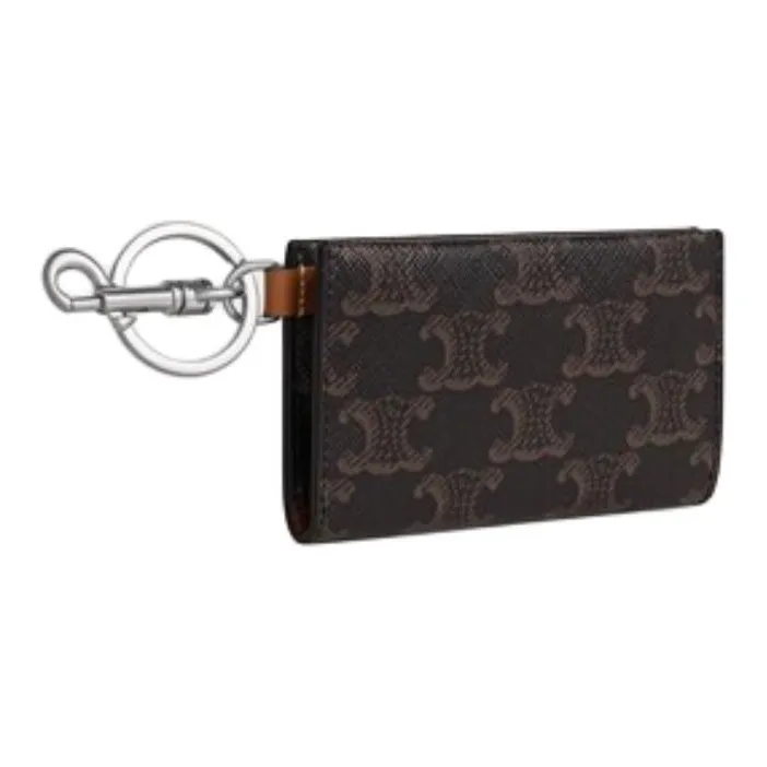 CELINE Triomphe Canvas With Calfskin Card Holder Women's Brown-1