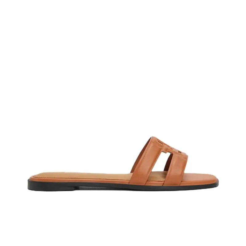 Tommy Hilfiger TH Monogram Rubber Sole Abrasion Resistant Slide Slippers Women's Brown-1
