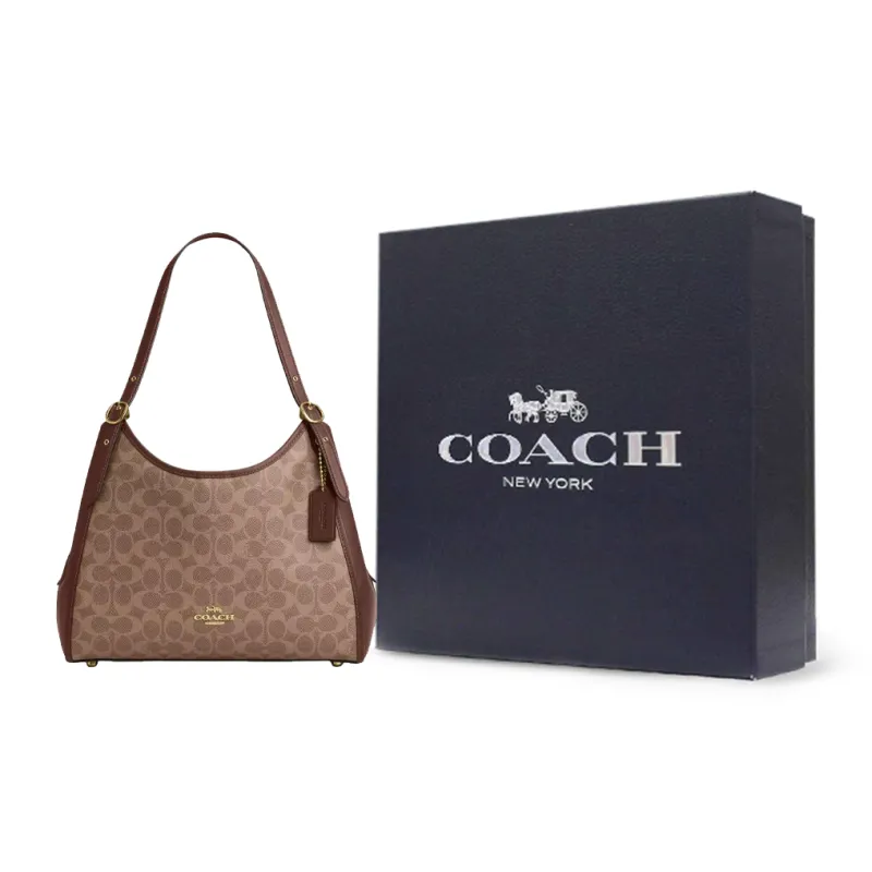 COACH Coated Canvas Shoulder Bag Regular Women's Gold & Tawny-5