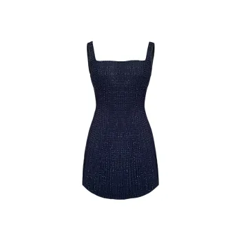Girly Fancy Club Sleeveless Dress Women's Shimmering Silk Navy Blue
