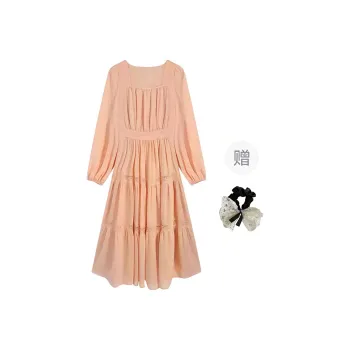 PAVEA Long Sleeved Dress Women's Nude Pink+Hair Tie Comes With