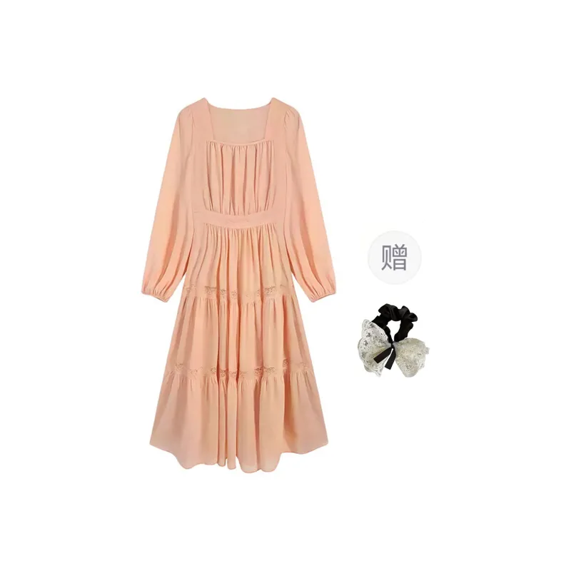 PAVEA Long Sleeved Dress Women's Nude Pink+Hair Tie Comes With-0