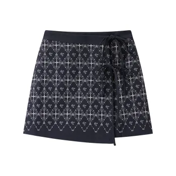 PEACEBIRD Casual Short Skirts Women's Black Pattern