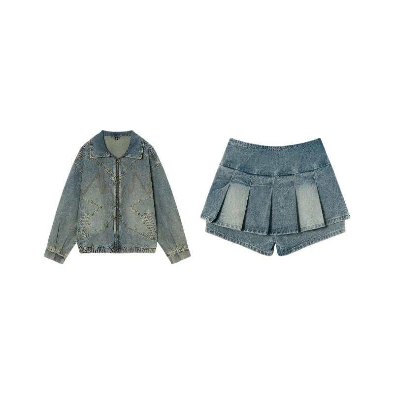 MEETLADY Skirt Set Women's Denim Blue-0