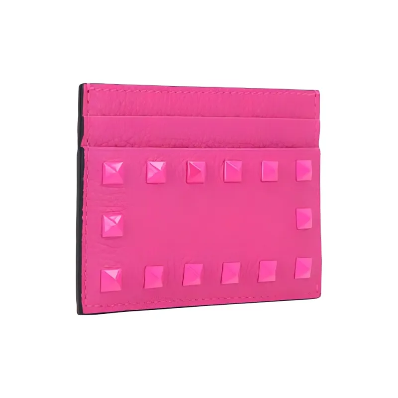 Valentino Valentino Pink Pp Collection Cow Leather Card Holder Women's Rose Red-1