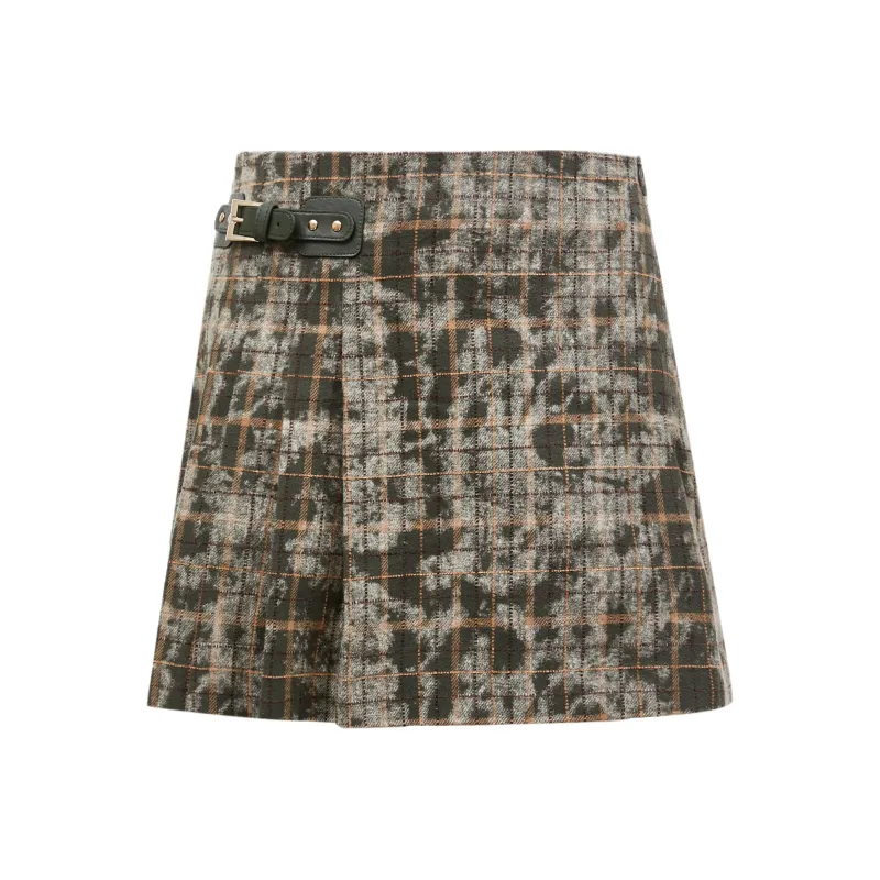 ONLY Casual Short Skirts Women's Green Lattice-0