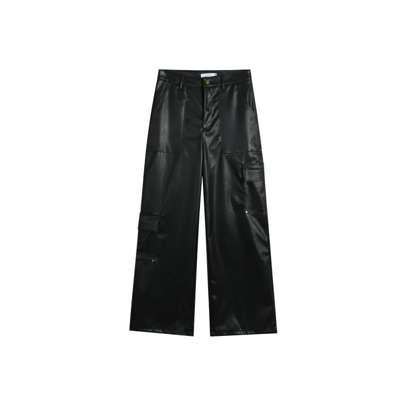YINLEI Leather Pants Women's Black-0