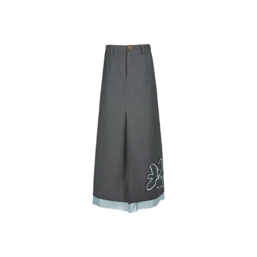 GOOD BAI Casual Long Skirts Women's Preppy Gray