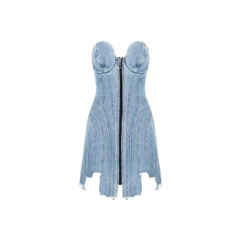 NATASHA ZINKO Asymmetric hem Denim Mini Dress