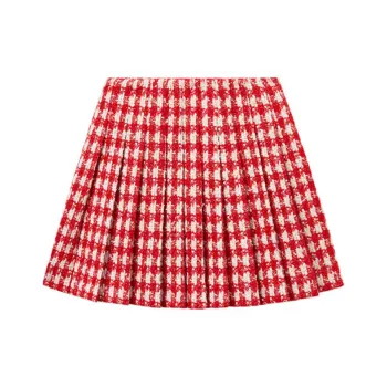 Self-portrait Check-bouclé Pleated Mini Skirt