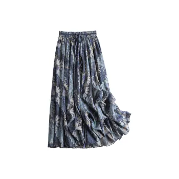 Cypress House Casual Long Skirt Women's Blue Purple Daisy