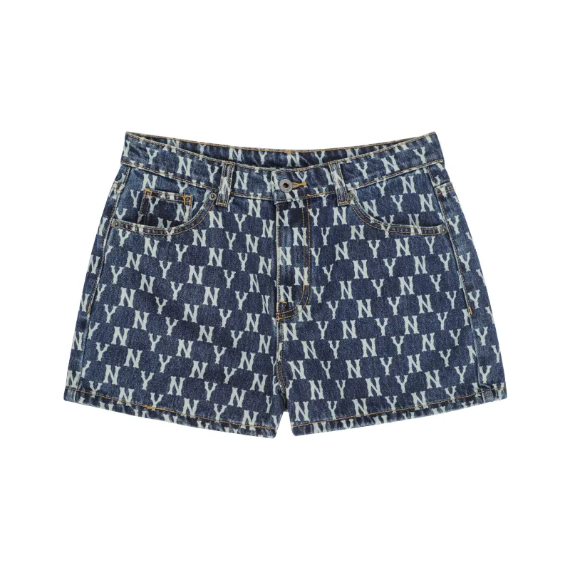 MLB Base Logo Denim Shorts Women's Dark Blue-0