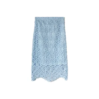 Burberry High Waist Lace Embroidered Midi Skirt