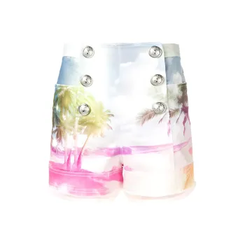 BALMAIN Printed Denim Shorts
