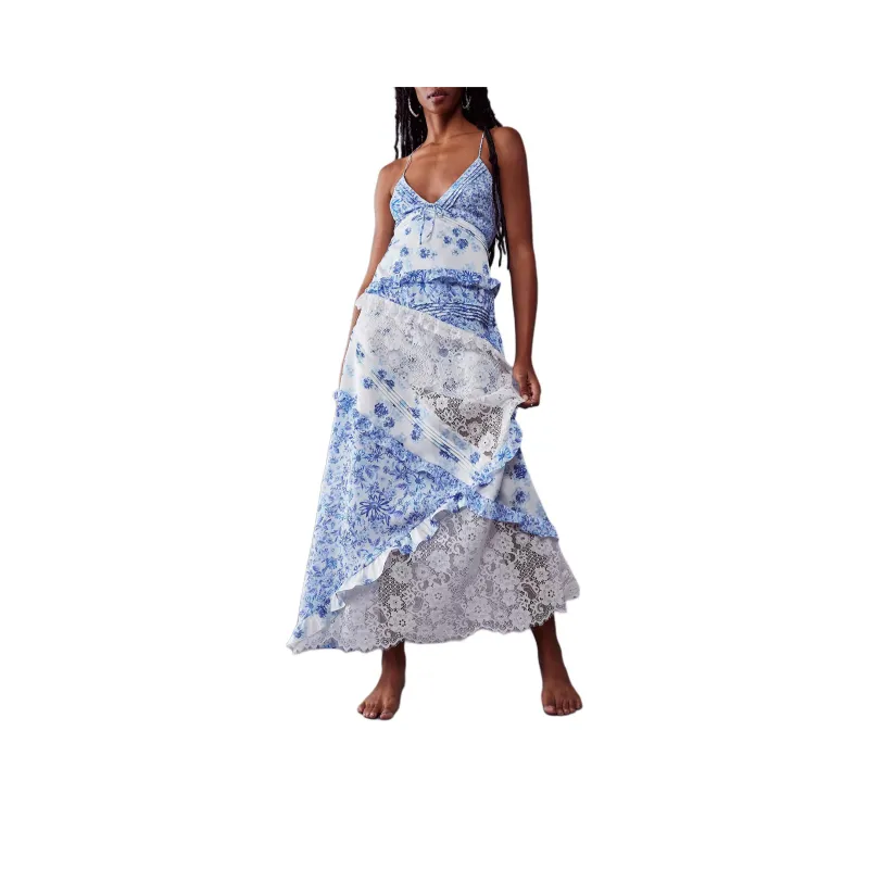 FOR LOVE & LEMONS Rosalyn Maxi Dress Slip Dresses Women's Blue/Blue-0