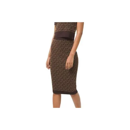 MICHAEL KORS Logo Jacquard Pencil Skirt Casual Long Skirts Women's Brown