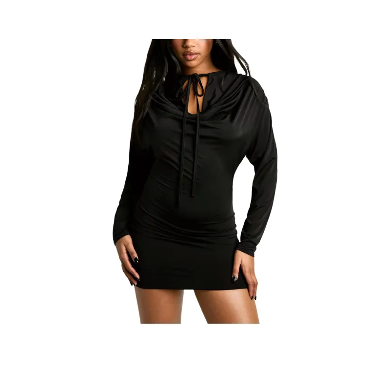 NASTY GAL Cowl Strap Detail Long Sleeve Mini Dress Long Sleeved Dresses Women's Black-0