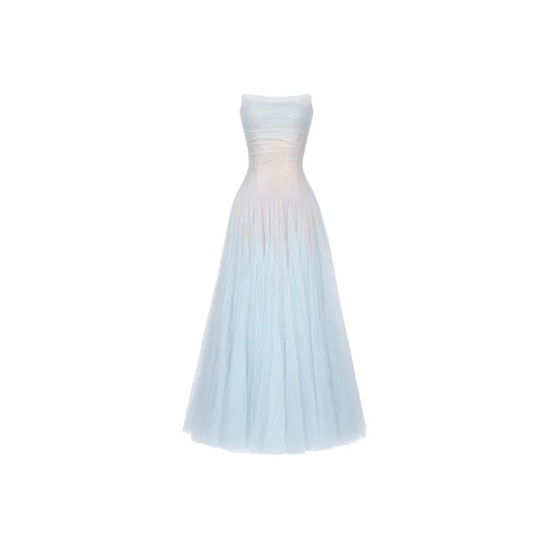 MONTSAND SS25 Blue Draped Lace Maxi Dress Sleeveless Dress Women's Blue-0