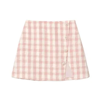 Self portrait Casual Short Skirts Women's Red And Pink Plaid