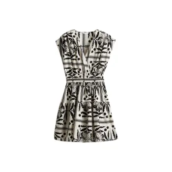 H&M Sleeveless Dress Women's Cream/Black Pattern