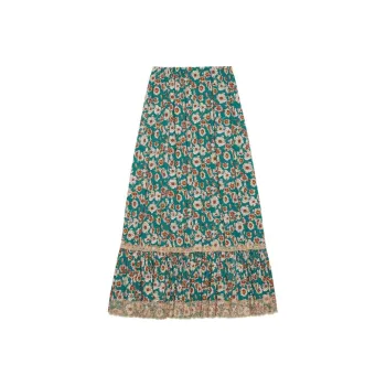 GUCCI Lace Trimmed Floral Maxi Skirt Blue