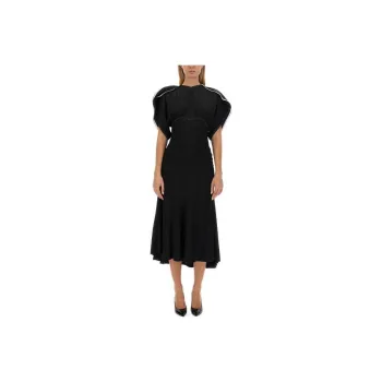 Victoria Beckham Draped Sleeved Fitted Waist Midi Dress