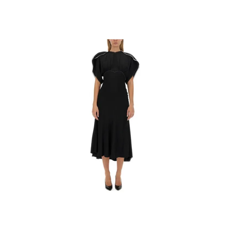 Victoria Beckham Draped Sleeved Fitted Waist Midi Dress-0
