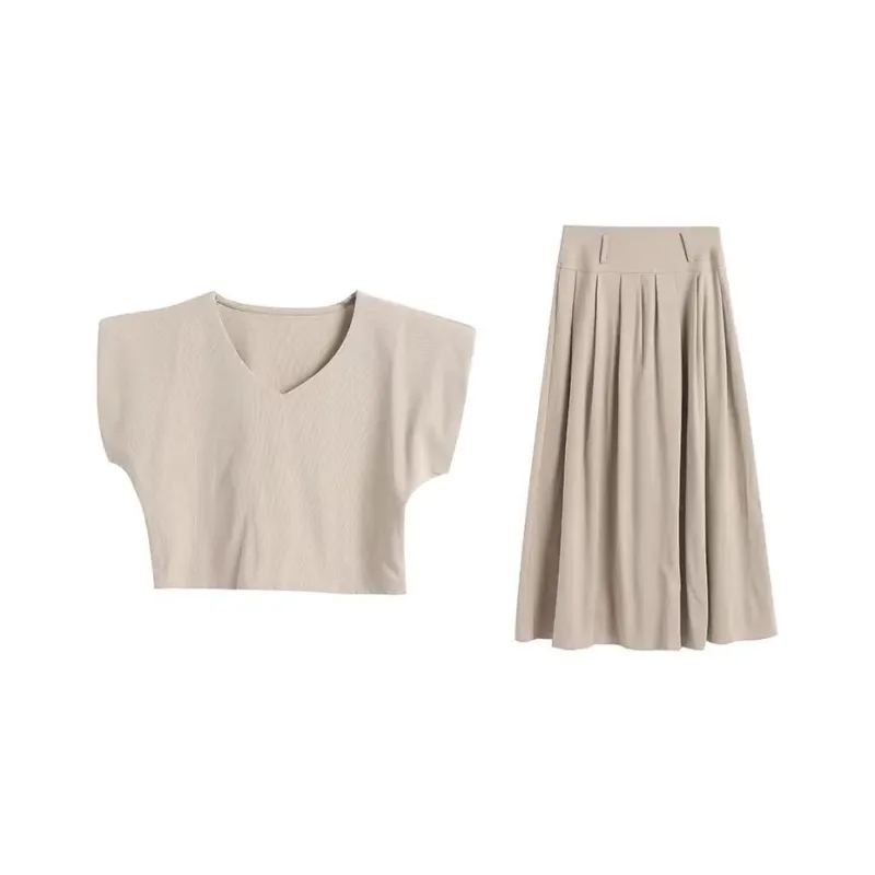 BEAUTIFUL CONFESSION Skirt Set Women's Light Coffee-0