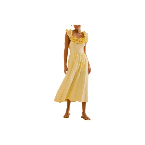 FREE PEOPLE Ruffle It Up Midi Sleeveless Dress Women's Mellow Yellow