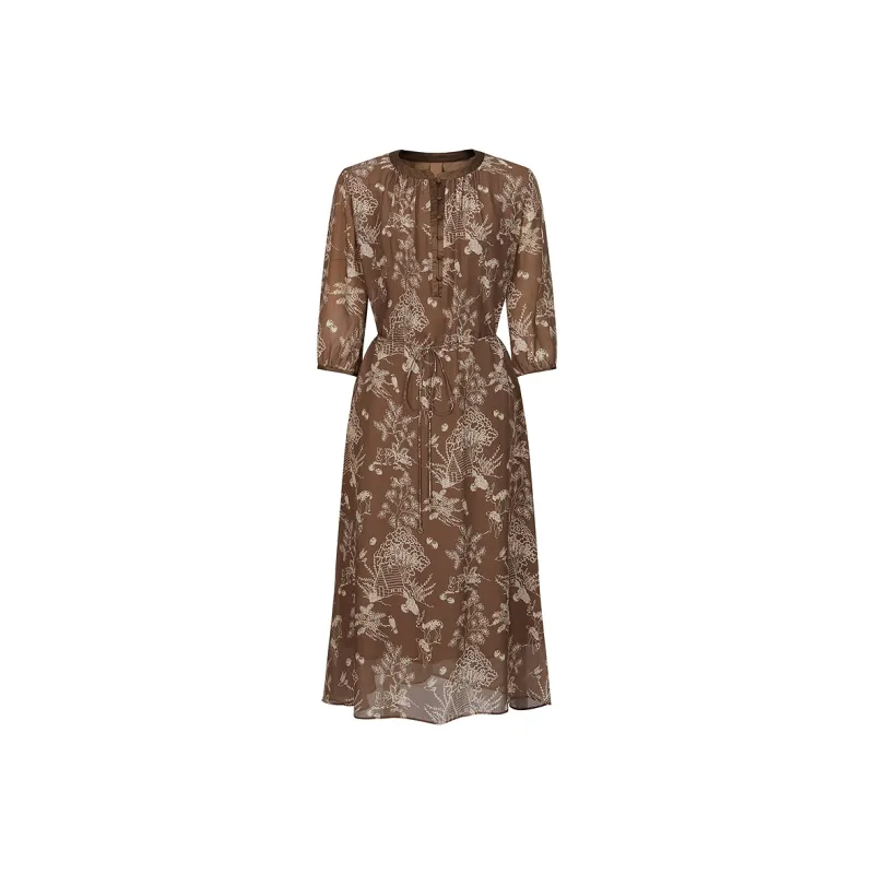 JZ. ANNAKRO Long Sleeved Dress Women's Floral Coffee-0