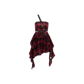 SECFLY OFFICIAL Sleeveless Dress Women's Red Black Plaid
