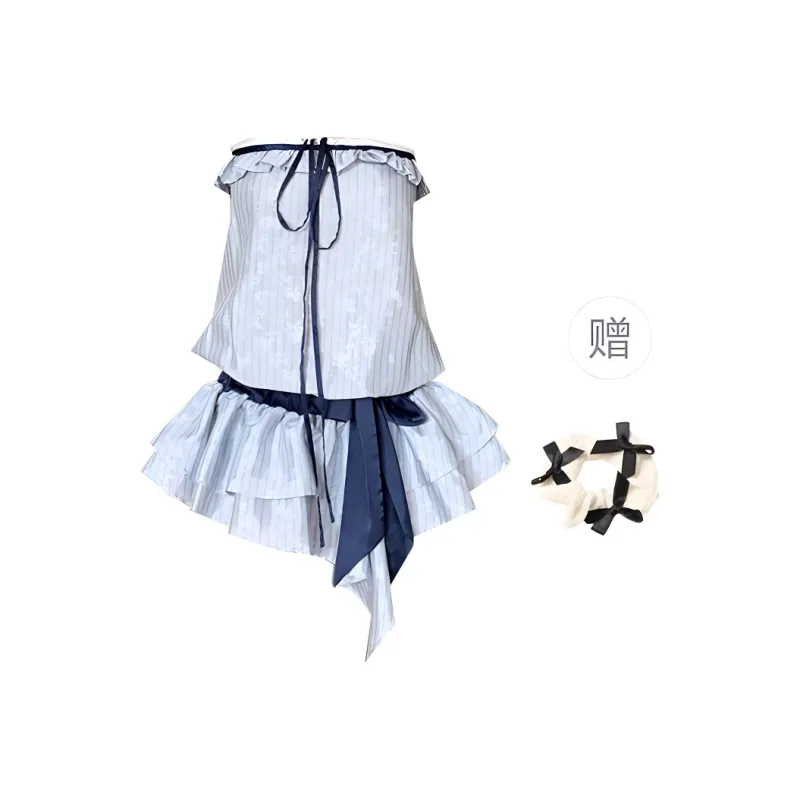 TURN UP Sleeveless Dress Women's Light Blue+Bowknot Hair Tie Comes With-0