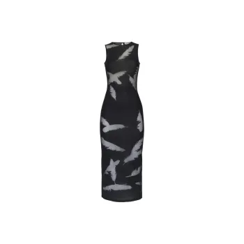 Alexander McQueen Feather Intarsia Sleeveless Pencil Dress