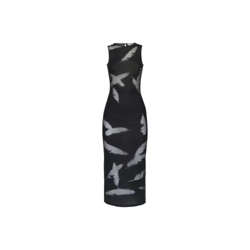 Alexander McQueen Feather Intarsia Sleeveless Pencil Dress