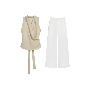 PZGE Casual Suit Women's Set Apricot/White