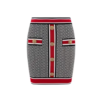 BALMAIN Knit Skirt 'Black/White/Red'
