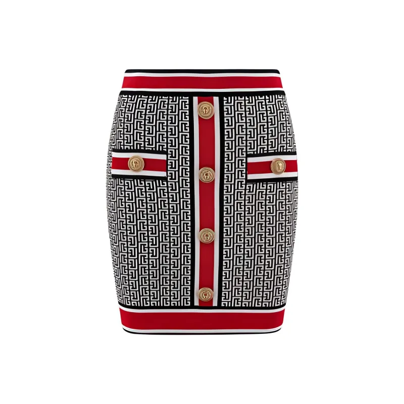BALMAIN Knit Skirt 'Black/White/Red'-0