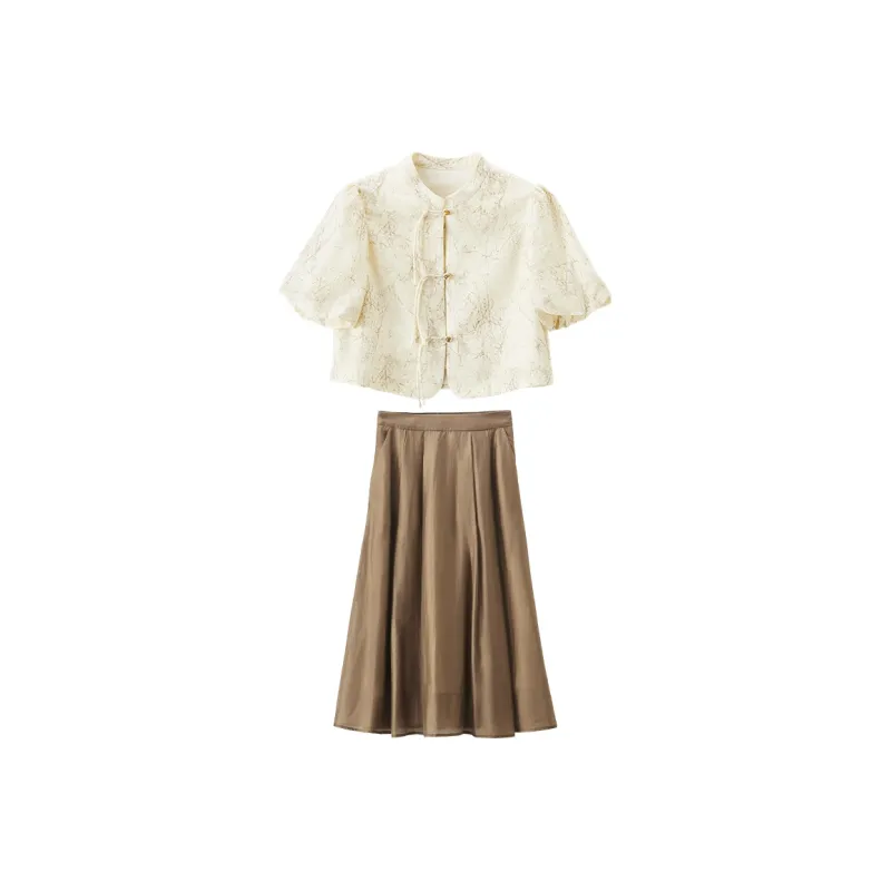 XIANGYING Skirt Set Women's Beige-0