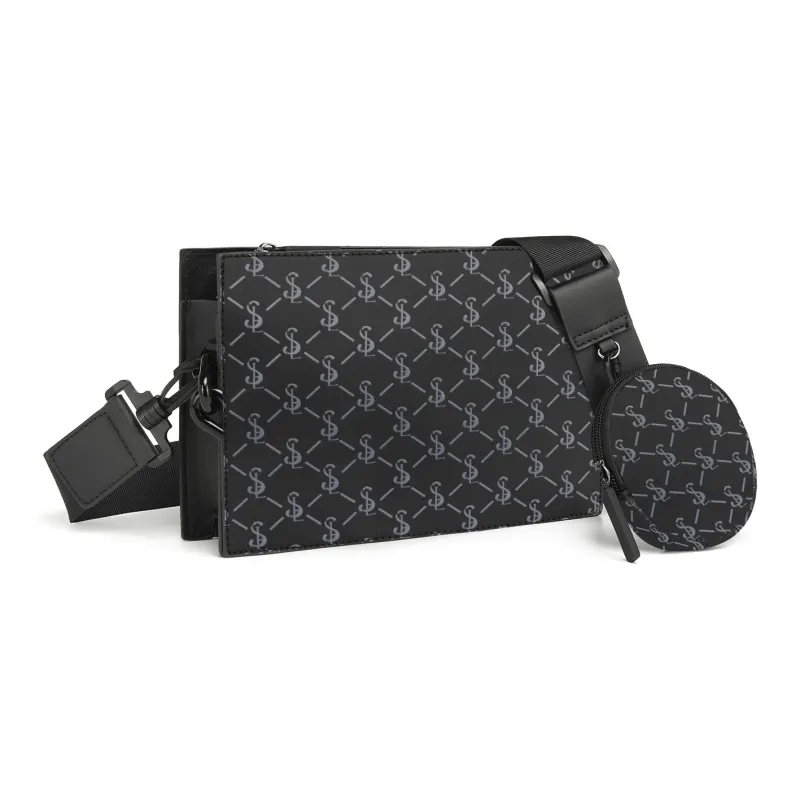 Slazenger PVC Camera Bag, Crossbody Bag Regular Unisex Black Gray Plaid-1