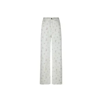 YINLEI Jeans Women's Floral White