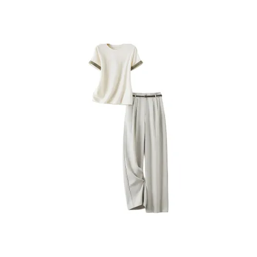 IHIMI Casual Suit Women's White+Heather Green