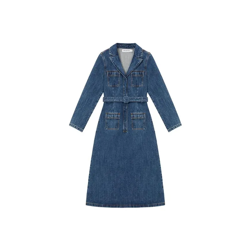 Self portrait Long Sleeved Dresses Women's Denim Blue-0