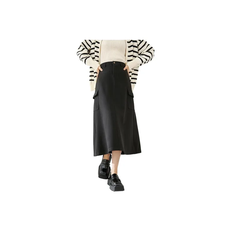 VIMLY Casual Long Skirts Women's Black-0