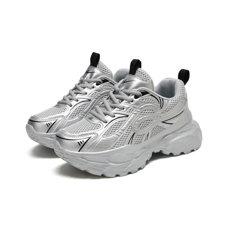 Binary Abrasion Resistant Breathable Height Increasing Low Top Chunky Sneakers Women's Silver-2