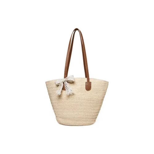 15 MINS Synthetic Leather Tote Bag, Tote Bag, Armpit Shoulder Bag Women's Ecru/Khaki