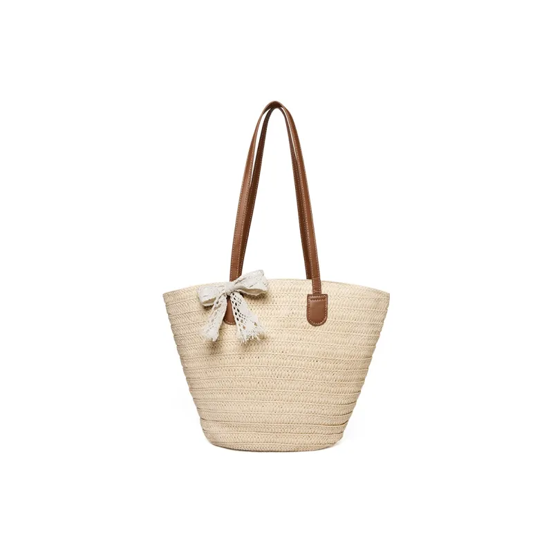 15 MINS Synthetic Leather Tote Bag, Tote Bag, Armpit Shoulder Bag Women's Ecru/Khaki-0
