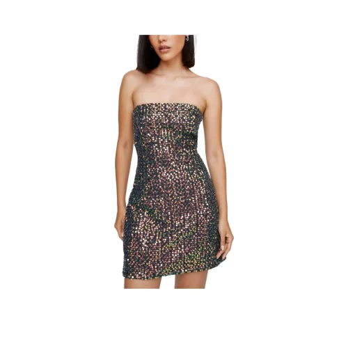 NASTY GAL Sequin Denim Bandeau Mini Dress Sleeveless Dress Women's Black