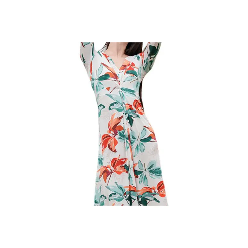 BESIONIA SS25 Long Sleeved Dress Women's Green Floral Pattern-3